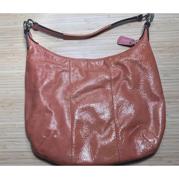 Coach Kristin Patent Leather Shoulder Bag Purse Coral Hobo 19299 AS IS - Picture 8 of 12